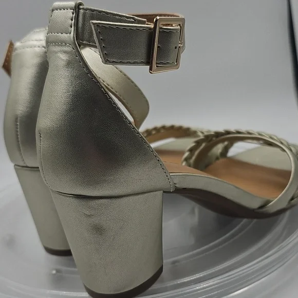 G White Mountain Gold Strappy Heeled Sandal Edge sz 5.5 hot nightlife block heel - Picture 6 of 11